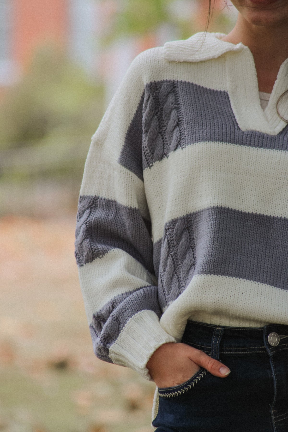 THE WINNIE-SLATE STRIPED SWEATER