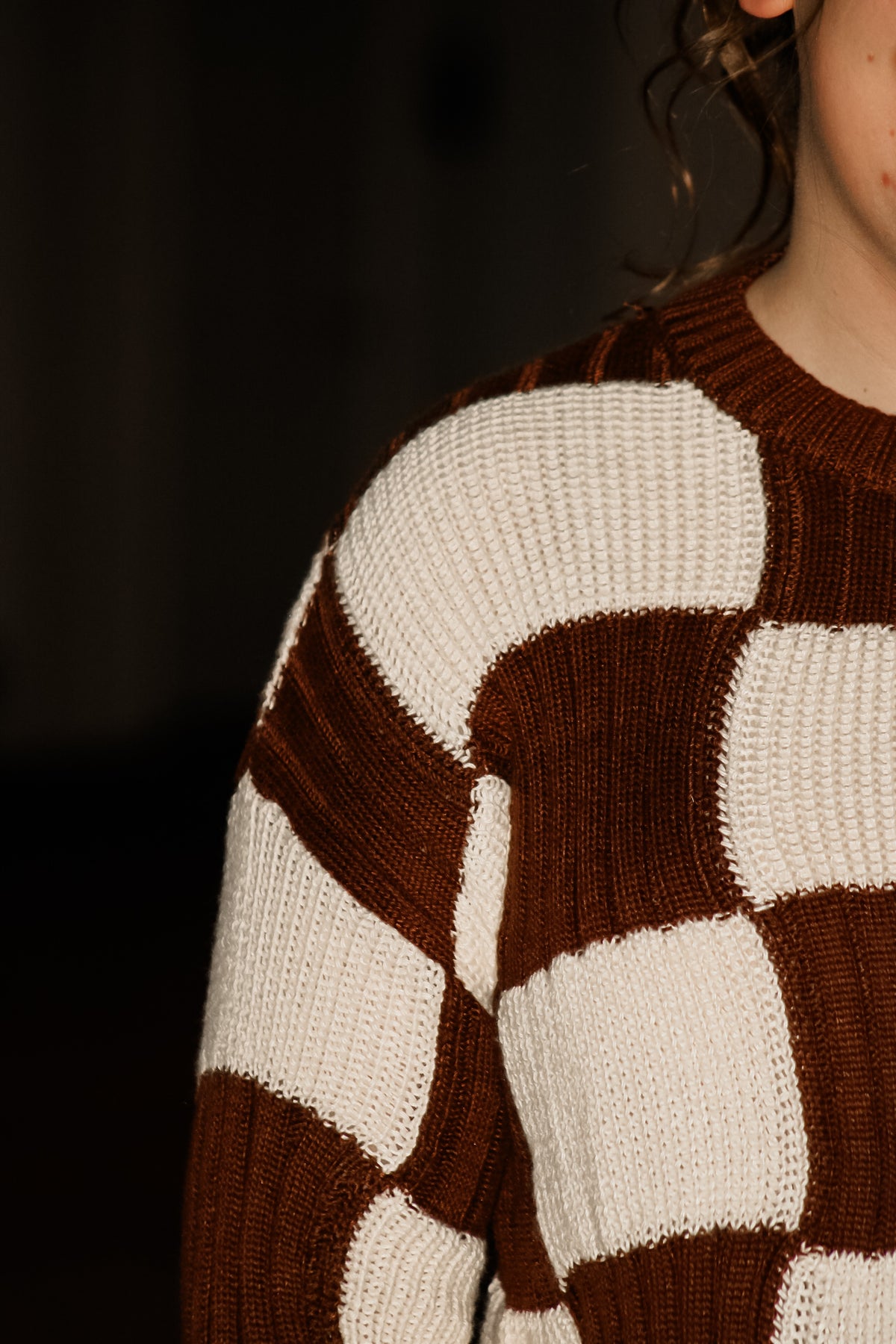 THE IVORY-BROWN & WHITE CHECKED SWEATER