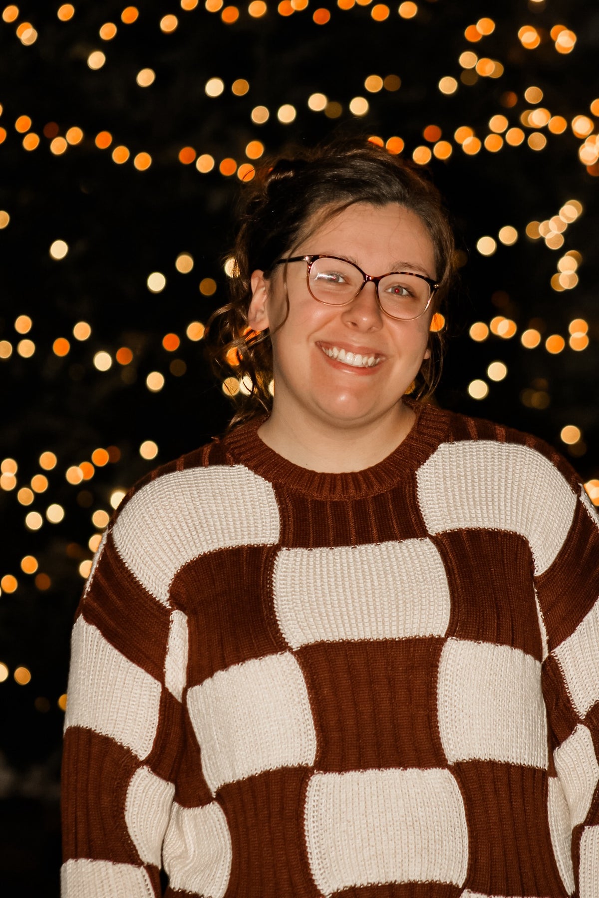 THE IVORY-BROWN & WHITE CHECKED SWEATER