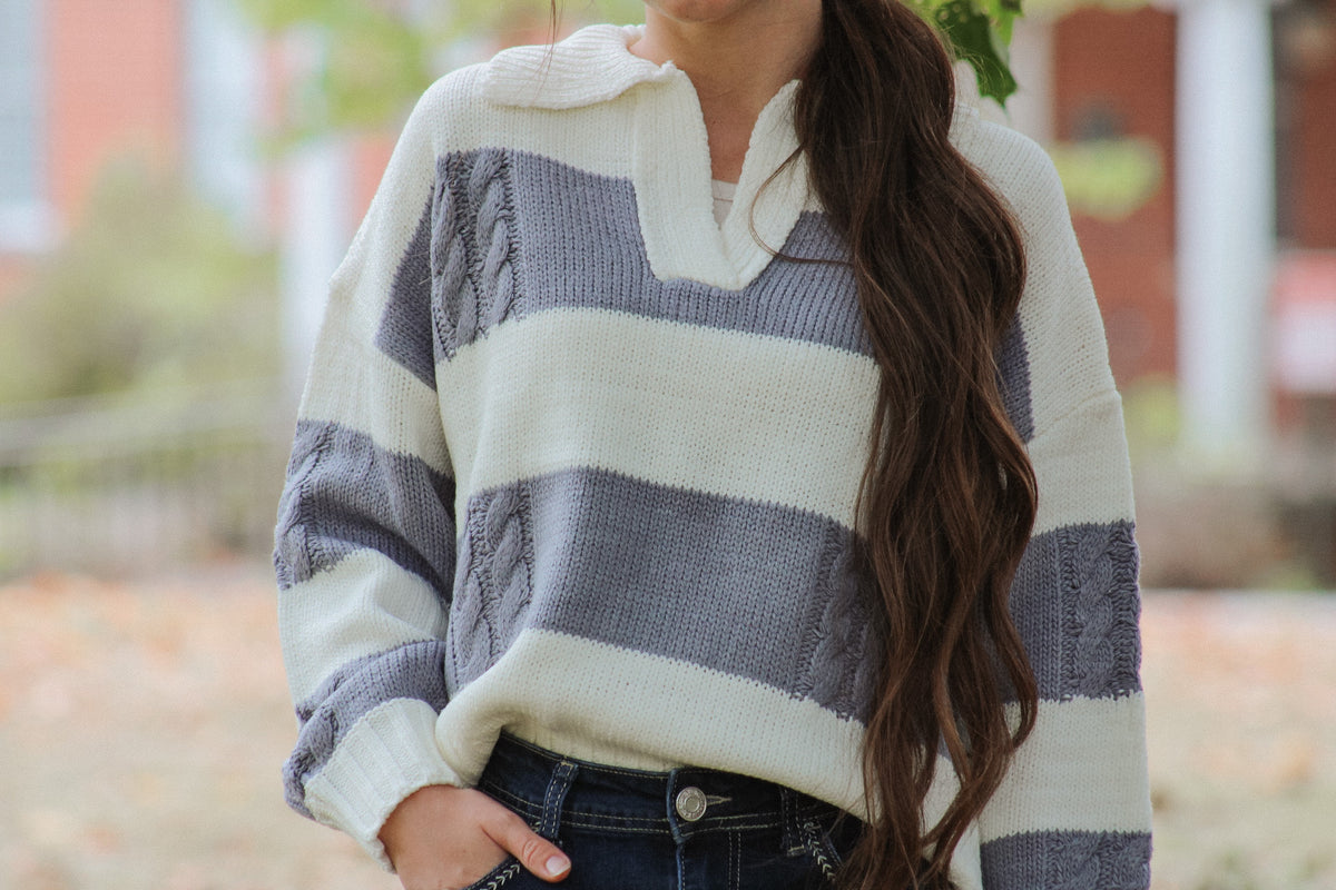 THE WINNIE-SLATE STRIPED SWEATER