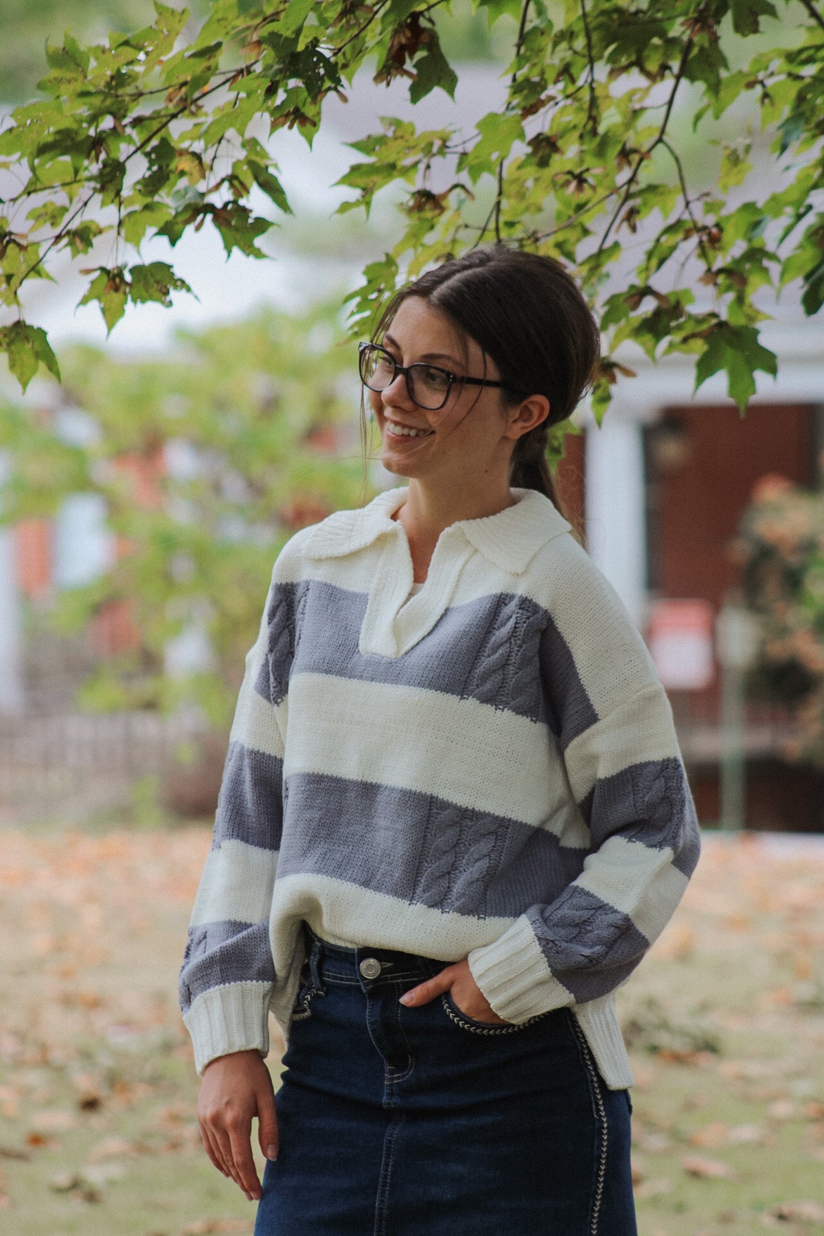 THE WINNIE-SLATE STRIPED SWEATER