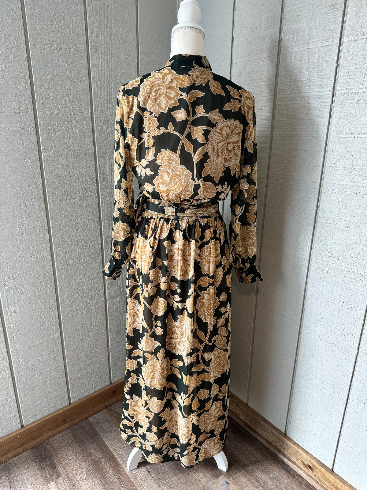 THE CAROLINE-GOLD FLORAL WRAP DRESS