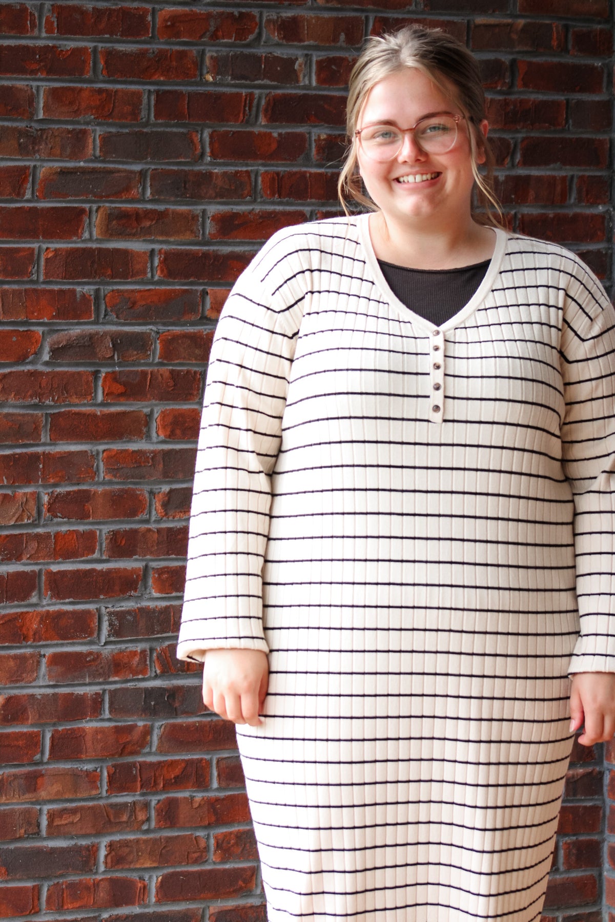 SWEATER STRIPED RIBBED DRESS-EXTENDED