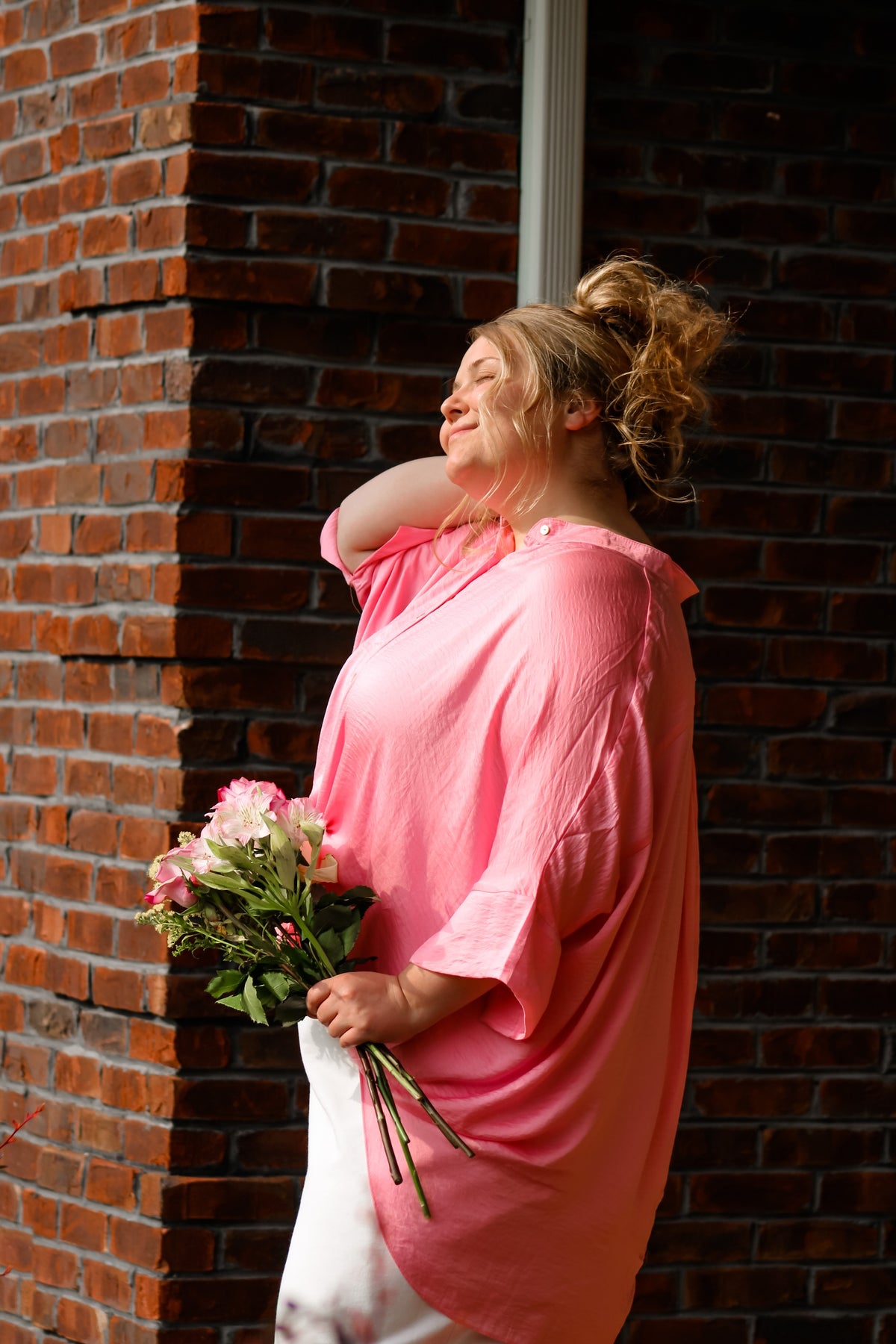 WASHED SATIN TOP-PINK