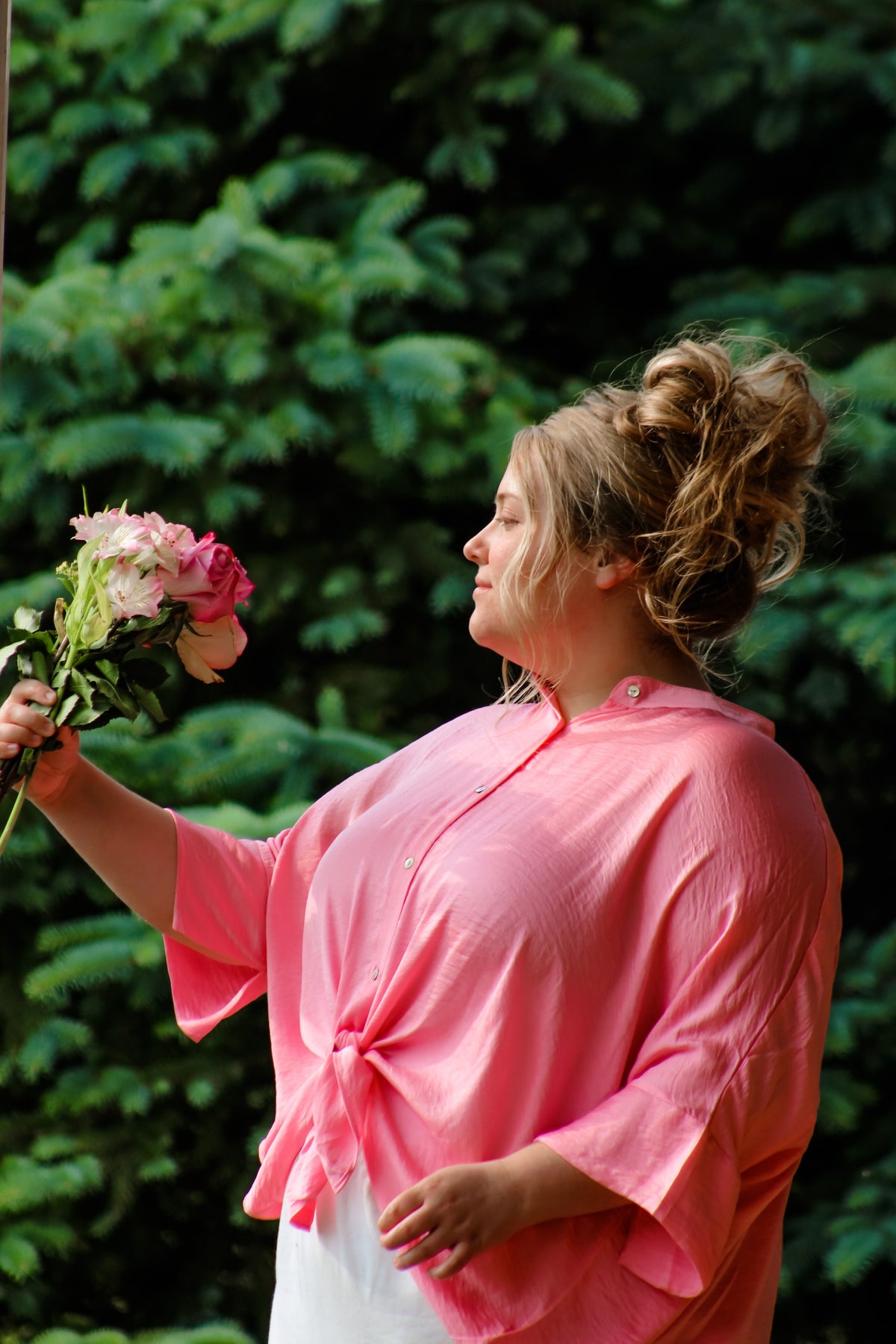 WASHED SATIN TOP-PINK