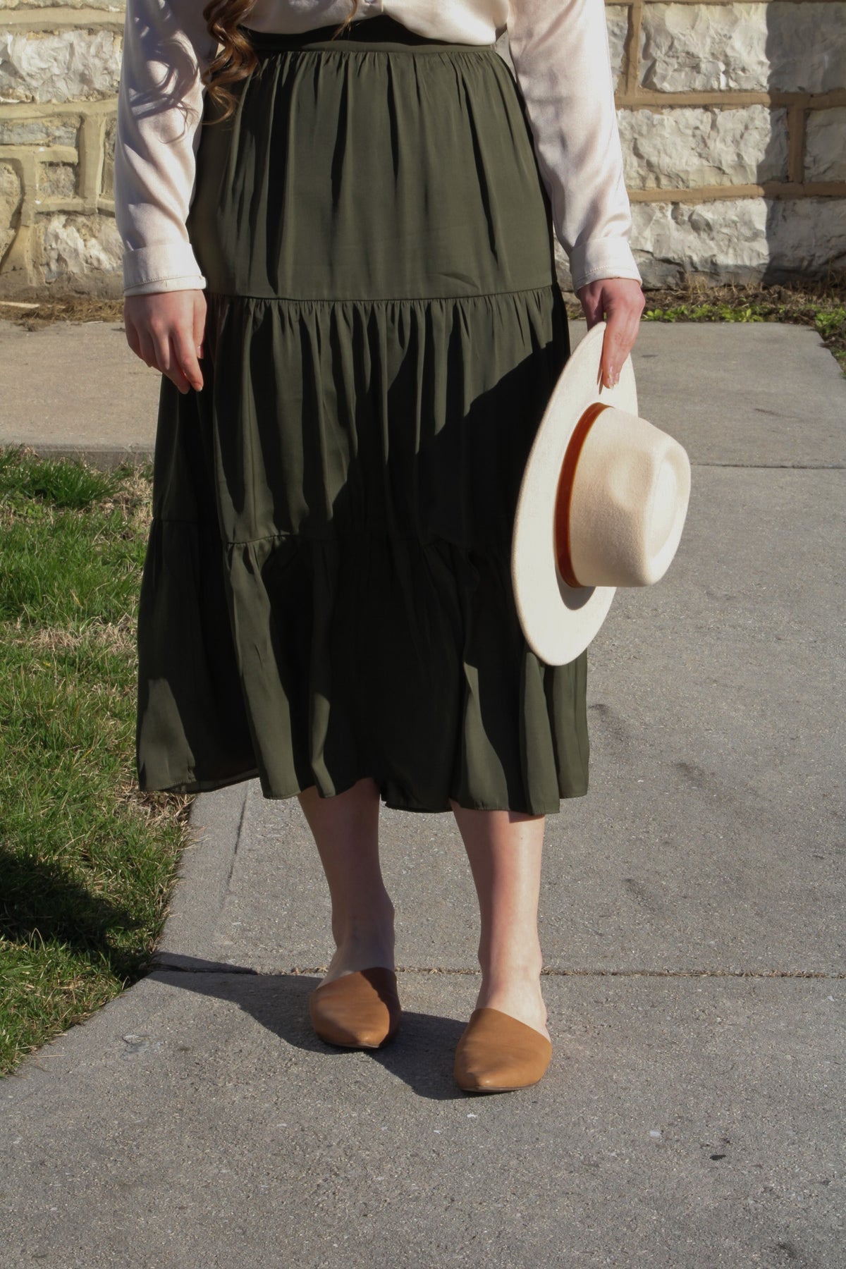 The Katie- Olive Green Silk Skirt