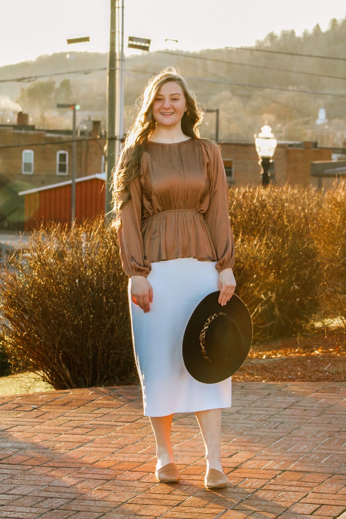 The Aubree-Brown Silk Top