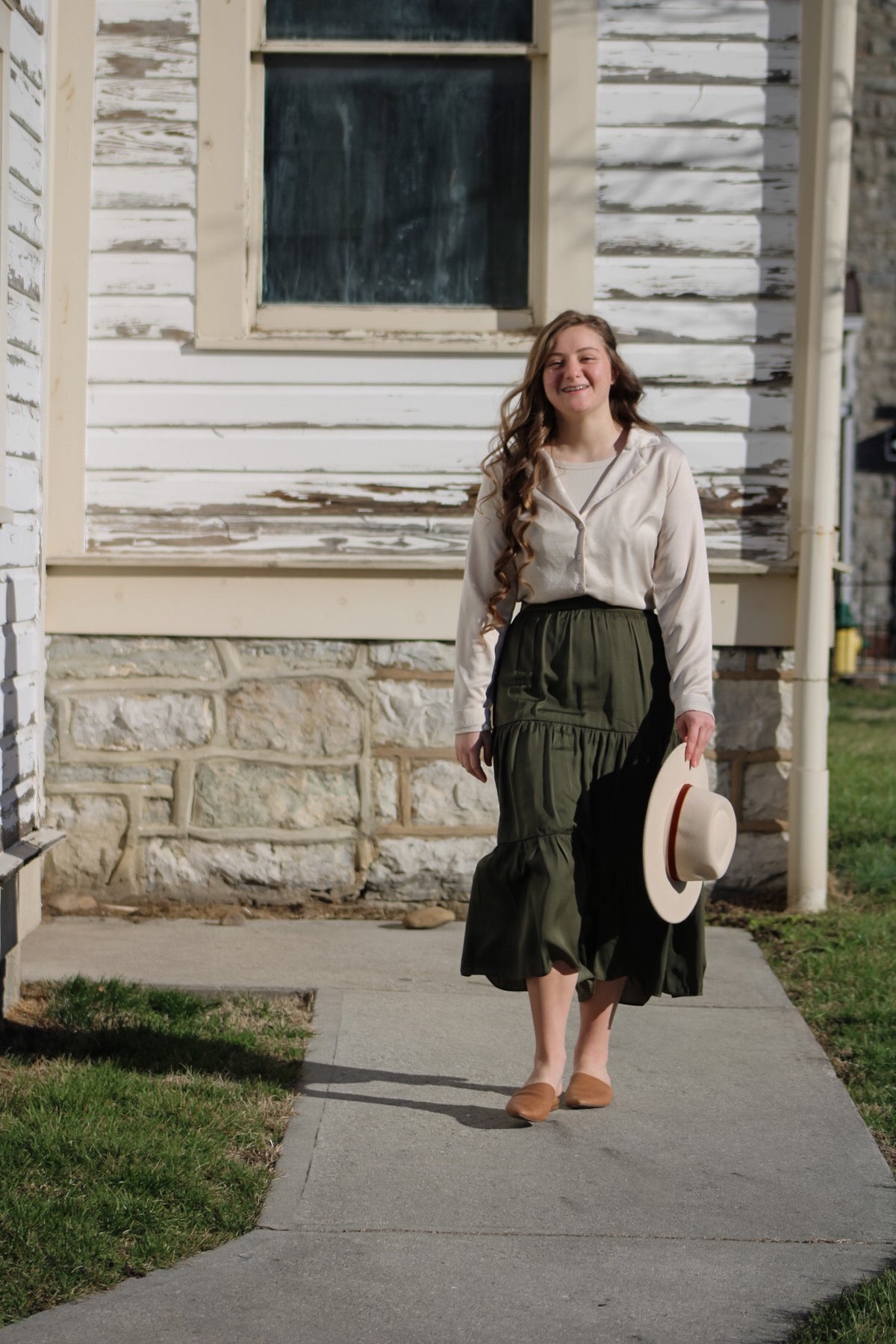 The Katie- Olive Green Silk Skirt