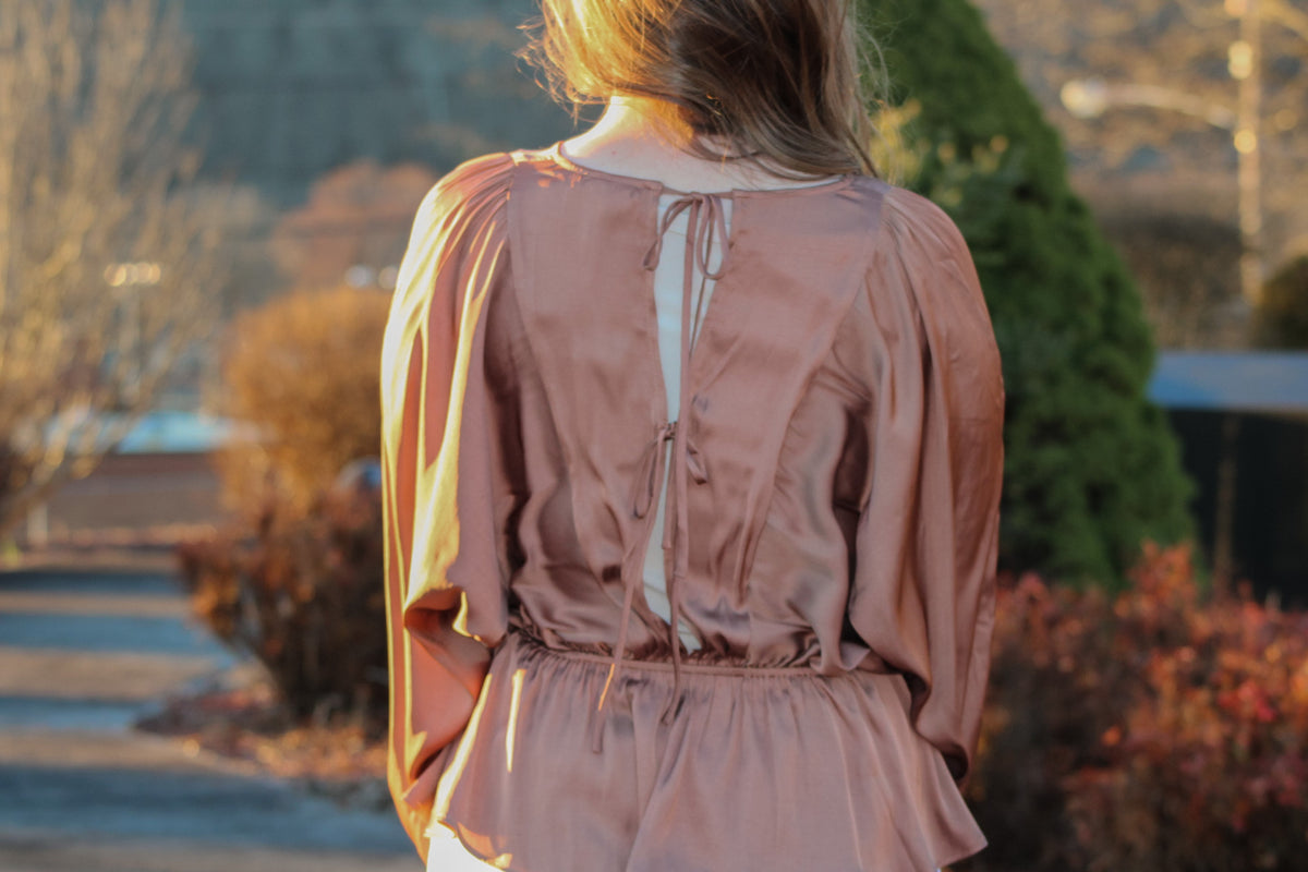 The Aubree-Brown Silk Top