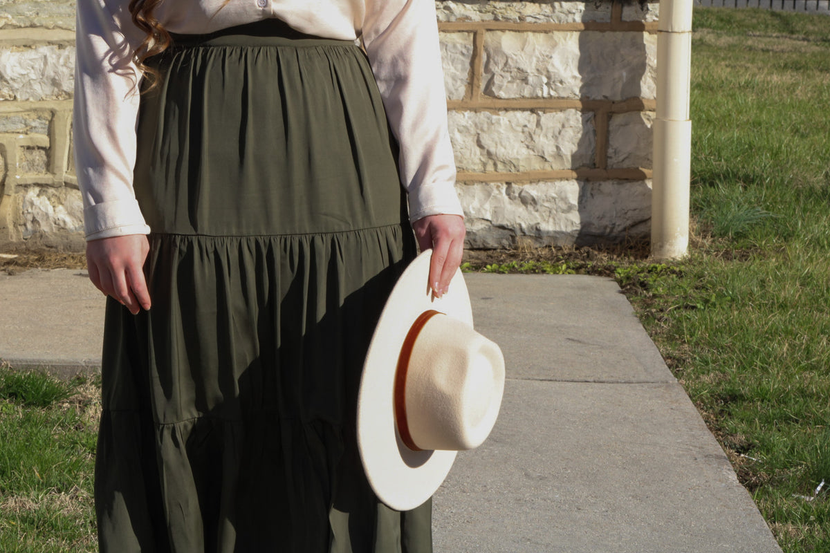 The Katie- Olive Green Silk Skirt